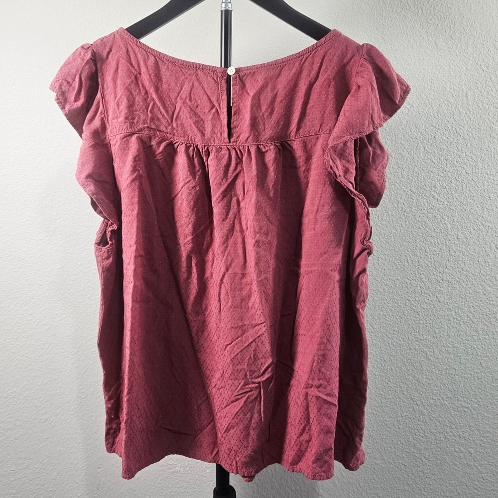 LOFT Blouse Womens XL Pink Flutter Sleeve Ladder Stitch Dobby Boho Chic Top - Picture 5 of 11
